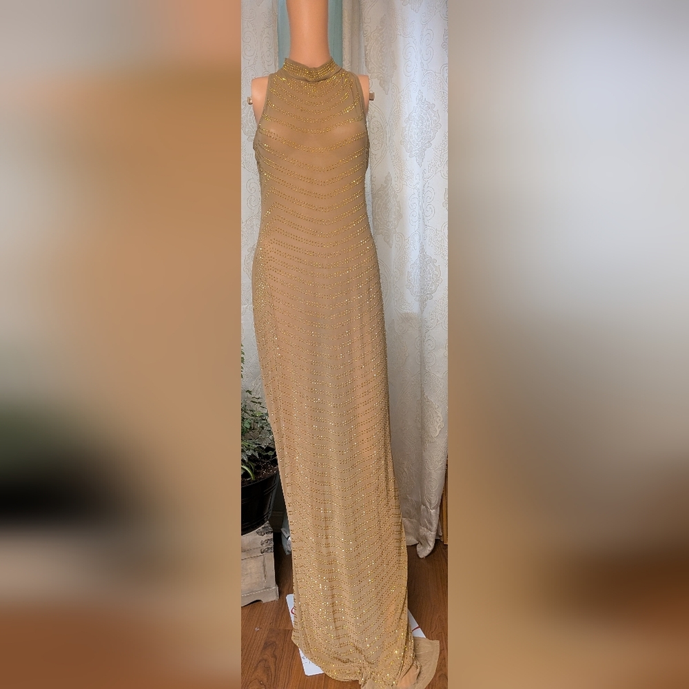 Gold Studded Tan Fabric